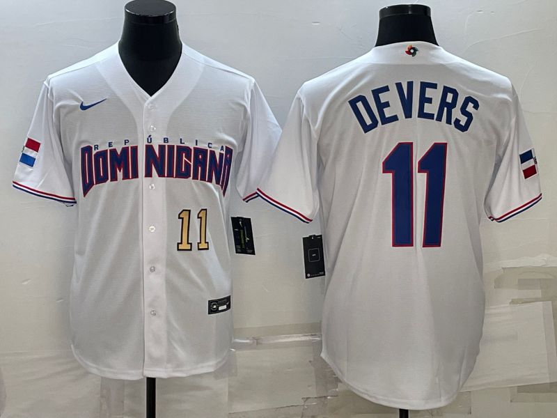 Men 2023 World Cub #11 Devers White Nike MLB Jersey2